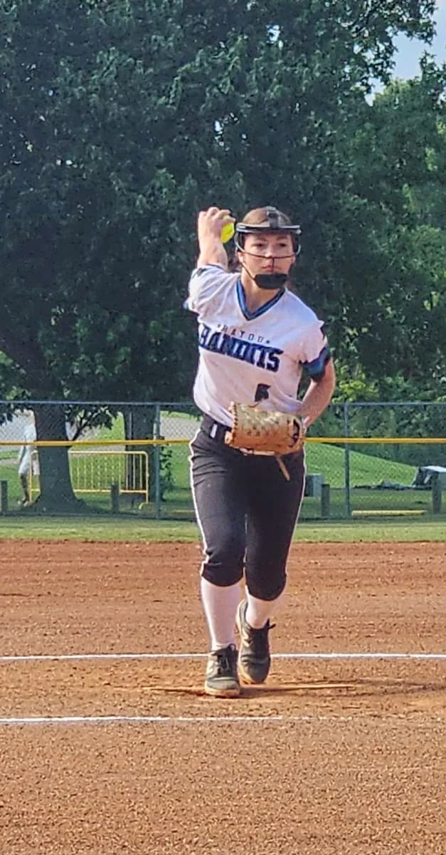 Alexis Arnold in her pitching windup during the 2024 season.